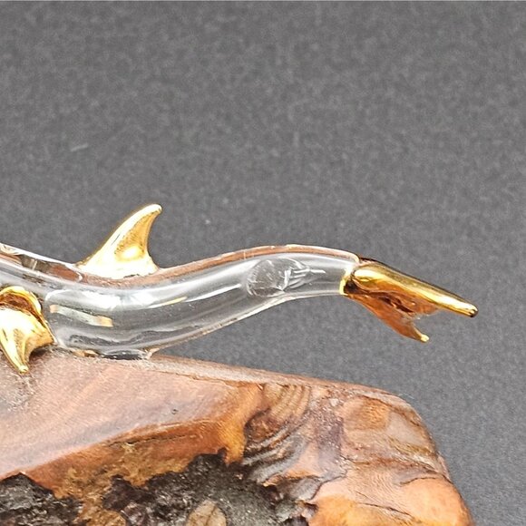 Raw Natural Wood Clear Glass Dolphin Figurine GoldTone Tip Finish 1.5" VTG Décor - Picture 14 of 16